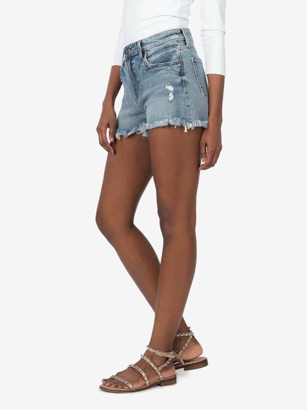 Kut from the Kloth Light Blue Frayed Hem Denim Shorts